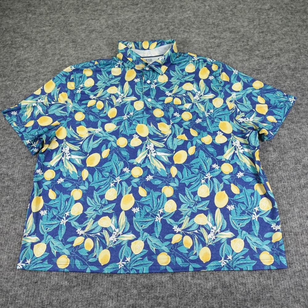 IZOD Saltwater Shirt Mens 3XB Blue Lemon Print Short Sleeve Casual Polo 3XL